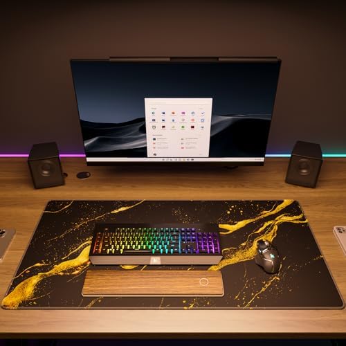KTRIO Large Gaming Mouse Pad, Desk Mat, 31.5 x 15.7 in Black Gold, XXL