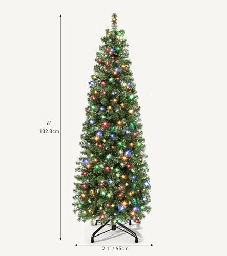 DWVO 6ft Pre-Lit Slim Pencil Christmas Tree 200 Lights Remote Control Green