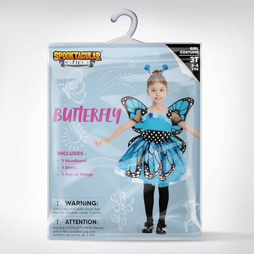 Spooktacular Creations Child Girls Butterfly Costume, Toddlers Butterfly Outfit w/Wings Headband for Kids Halloween Parties