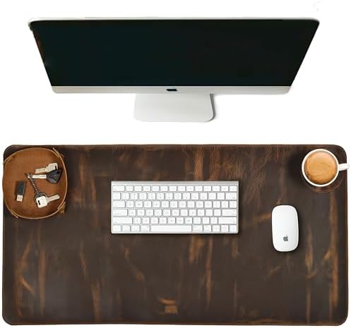 LEATHER VILLAGE Real Leather Desk Pad 3mm Thick Double Layer Desk Mat Brown.