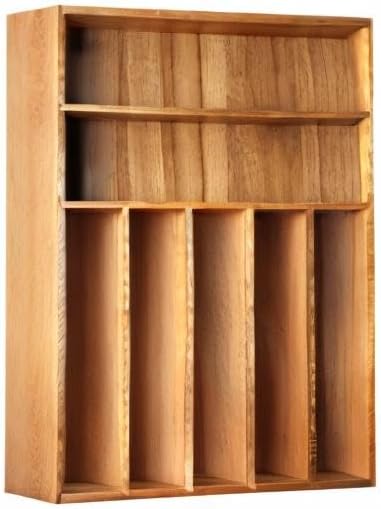 Besilord Silverware Organizer Kitchen Drawer Organizer Utensil Organizer Acacia Silverware Holder Cutlery Organizer in Drawer Flatware Organizer Tray(7 slots, Acacia