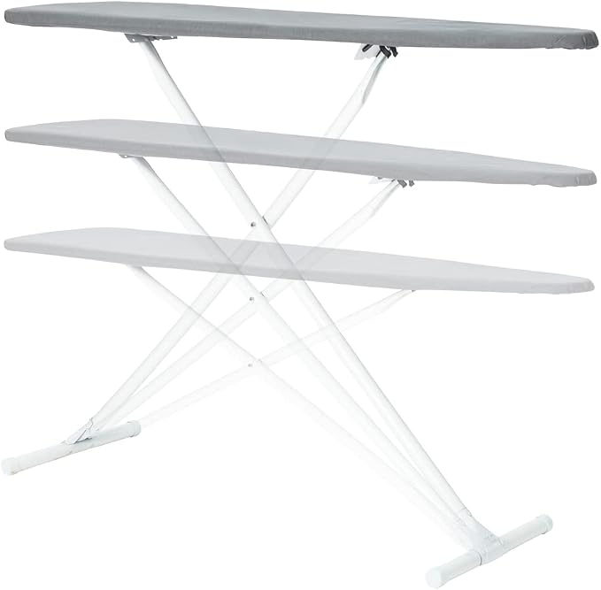 Full Size Ironing Board with Cover & Pad – Made in USA by Seymour Home Products Adjustable Steel T-Legs, 35" High Perforated Top for Steam Durable Iron Board for Home, Laundry Room (Grey)