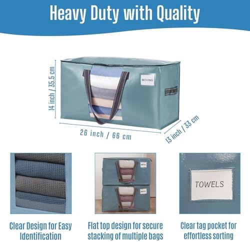 VENO Moving Bags, Wide Open Top, Clear Window, Light Blue, 4 Pack