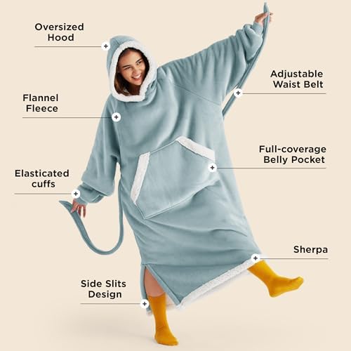Bedsure Wearable Blanket Hoodie, Cozy Long Hooded Blanket Sweatshirt as Mothers Day Hoodie Gifts for Mom Women, Small, Light Green