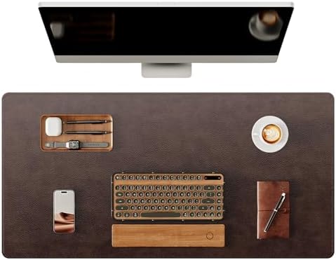 YSAGi Genuine Leather Desk Mat, 35.4"X17" Office Desk Pad, Thick Premium Table Pad with Stitched Line, Non-Slip Laptop Writing Pad with Rubber Base (Dark Brown, 35.4"x17")