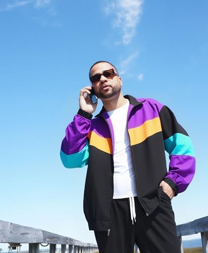 UOUA 80s Outfit for Men 90s Costumes 2 Piece Long Sleeve Track Suit Set