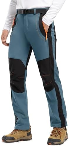 TBMPOY Men's Snow Ski Hiking Pants Waterproof Winter Fleece Lined Pants Camping Skiing Ice Fishing Pants with Belt