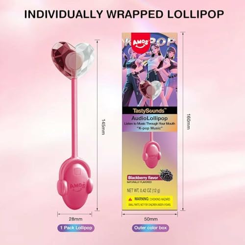 AMOS Music Lollipop Candy, Audio Singing Lollipop with Korean Music, BlackBerry Flavor (2 Pack) | Edible Sound Experience, Individually Wrapped | Unique Holiday Gift
