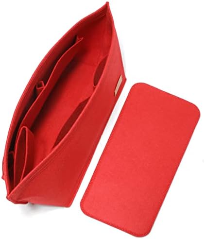 Doxo Purse Organizer Insert for Handbags & Base Shaper 2pc Set, Felt Neverfull MM Organizer Insert, Tote Bag Organizer with Zipper Pocket and Bottle Holder, Fit Speedy 30 Neverfull MM and More,Red-L
