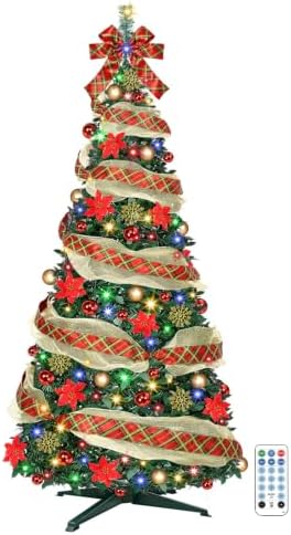 6 Ft Pop up Christmas Tree,Collapsible Christmas Tree with Lights 200 LED Pre-Lit Christmas Trees Plug-in with Remote Timer 8 Lighting Modes for Outdoor Indoor Party Christmas Decor