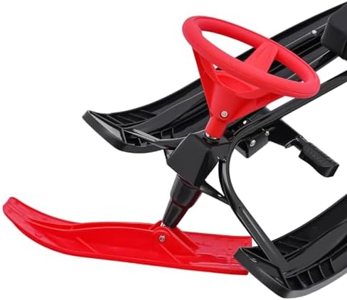 Kids Snow Racer Sled, Snow Scooter with Twin Brakes, Steering Wheel&Sturdy Steel Frame Heavy-Duty Snow Bike Snow Sled for Ages 4+