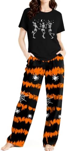 Skull Sets for Women Halloween Bloody Shirts Dancing Skeleton 2 Pc Set