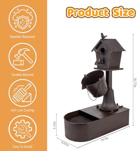 Metal Outdoor Garden Fountain 27" Soothing Water Flow
