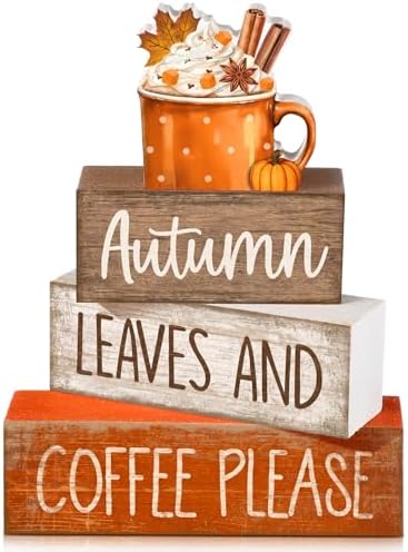 Lineshading 4 Pcs Fall Coffee Table Decor for Home, Wooden Hot Cocoa Signs