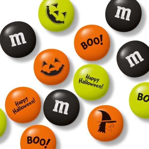 M&M’S WORLD Pre-Printed Halloween Candy - 2lbs of Bulk Candy in Resealable Pack for Halloween Party, Trick or Treat Favor, Halloween Dessert Decorations, Tasty Snacks for DIY Party