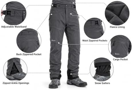 clothin Men's Waterproof Ski Pants Insulated Snow Pants with Boot Gaiters