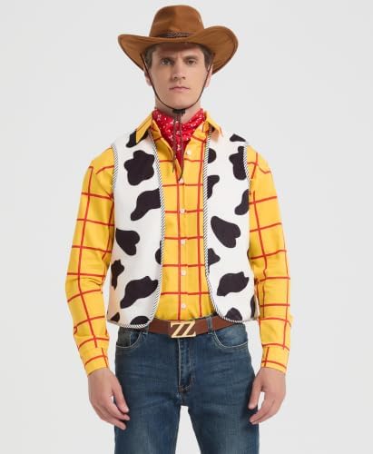 EFORLED Couples Halloween Costumes for Men 2026 Adult,Cowboy Yellow Plaid Shirt Outfit