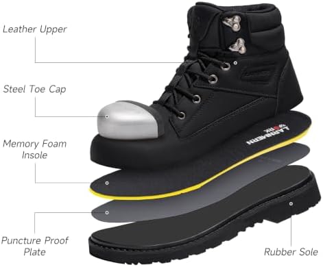 LARNMERN Steel Toe Work Boots Men Non Slip Waterproof Puncture Proof Shoes