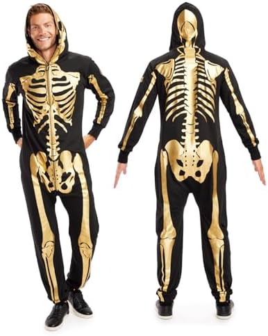 Tipsy Elves Men's Halloween Skeleton Costume Hooded Jumpsuit Adult Onesie