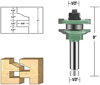 LEATBUY 3 PCS Router Bit Set 1/2-Inch Shank Round Panel Cabinet Door Rail Stile Router Bits Sets, Woodworking Wood Cutter, Carbide Groove Tongue Milling Tool (Round)