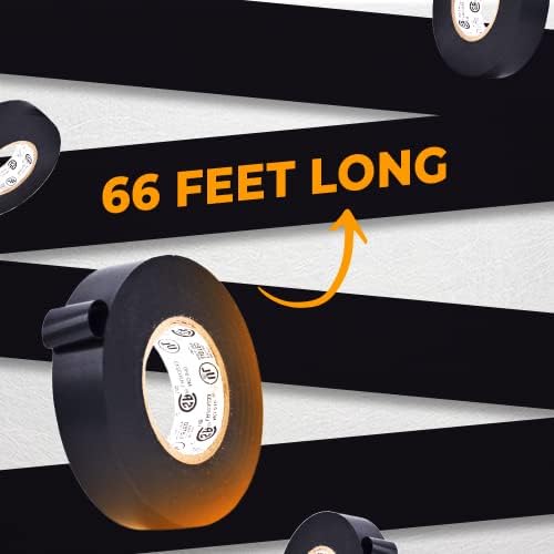 WOD ETC766MS Black Electrical Tape, 1 inch x 66 ft. (Case Pack of 96) UL/CSA/CE Listed Core, Rated up to 600V and 176F, 8 Mil Thick, PVC Vinyl Waterproof, Flame Retardant for Electric Wiring