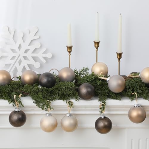 Yunlly 12 Pcs Neutral Christmas Ornament, Bronze Champagne Gold, 3.15''
