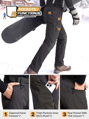 FREE SOLDIER Men's Fleece Lined Pants Softshell Snow Ski Pants