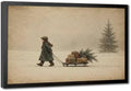 Vintage Child Sled Wrapped Boxes Evergreen Snow Christmas Canvas Wall Art