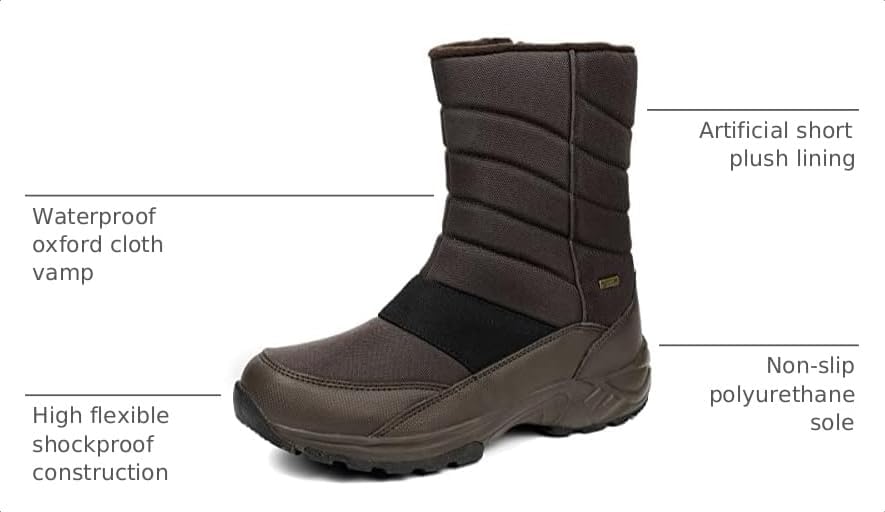 SILENTCARE Mens Winter Mid-Calf Snow Boot Fur Warm Waterproof Slip On Outdoor Athletic
