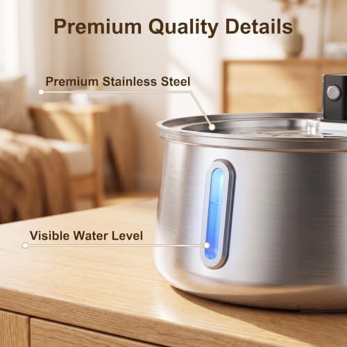 Good Origins Dog Water Fountain, 4L/135oz Automatic Cat & Dog Water Fountain, 4000mAh Rechargeable Battery, Up to 60-Day Battery Life, 3 Working Modes, Stainless Steel