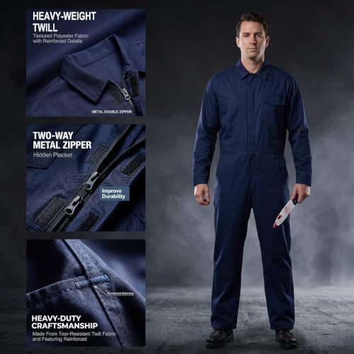 Halloween Killer Jumpsuit with Mask, Horror Killer Jumpsuit with Mask for Halloween Costume Role Play
