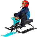 Snow Racer Sled, Ski Sled Slider with Steering Wheel, Twin Brakes & Pull Rope, Heavy Duty Snow Slider Board for Kids Age 3 & up, Steerable Snow Sled for Kids Teenagers Adults