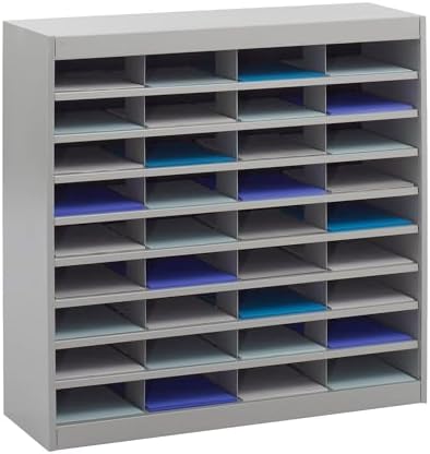 Safco E-Z Stor Literature Organizer, 36 Compartments, Office and Classroom Commercial Grade Steel Mailbox Mail Sorter, Heavy Duty Construction, Gray