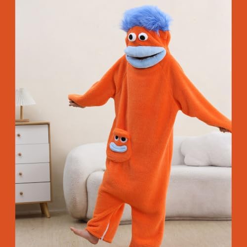 Unisex Funny Big Mouth Monster Plush Hooded Onesie Sleepwear