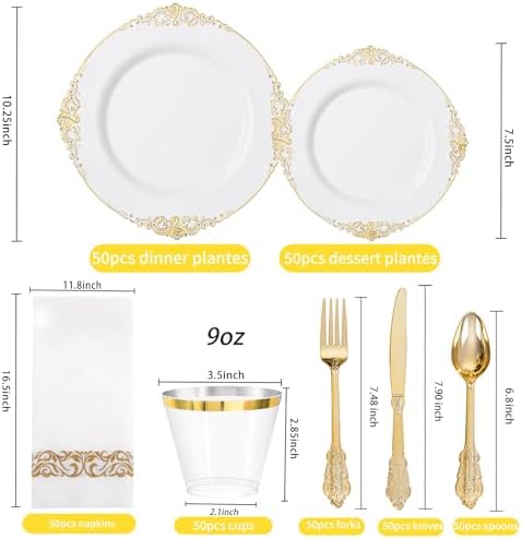 Hioasis 350 Pcs White Gold Plates for Wedding