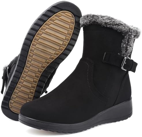 Womens Snow Boots Leather Winter Warm Boots Platform Ankle Booties