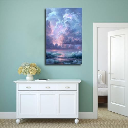 JDBeehpy Lightning Storm Ocean Scenery Canvas Wall Art Framed 12x18inch