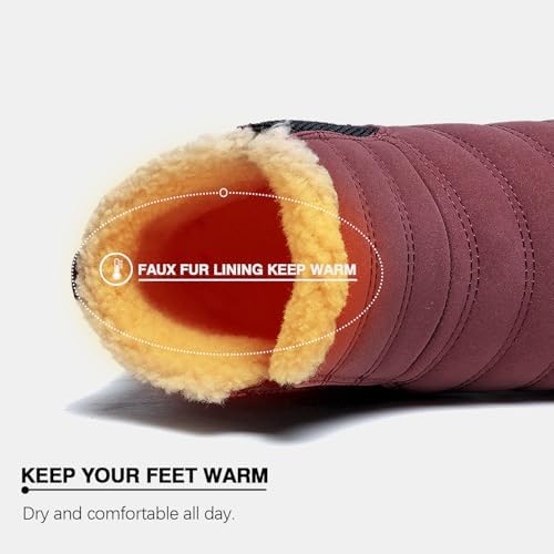 JSWEI Winter Boots for Women - Soft Comfortable Faux Fur Mid Calf Winter Snow Boots Totes Boots Lace up Snow Boots Winter Boots with Insulated Black for Outdoor
