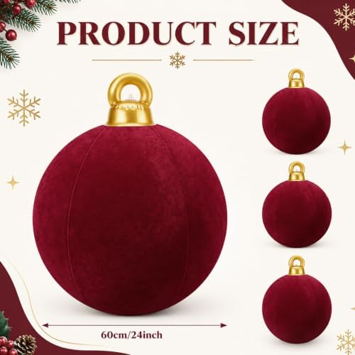 Jetec 3 Pcs 32 Inch Giant Burgundy Velvet Christmas Inflatable Balls