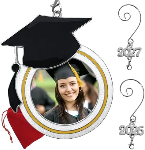 Graduation Photo Ornament 2026 & 2027 with Dated Charms, Graduation Cap Keepsake Ornament for Senior Students, High School or College Graduation Gift, Graduate Decoration, Gift Bag Included, 3 Inch