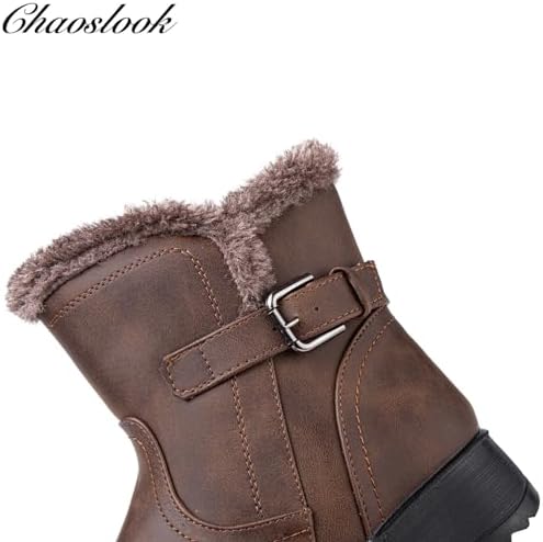 Womens Snow Boots Leather Winter Warm Boots Platform Ankle Booties