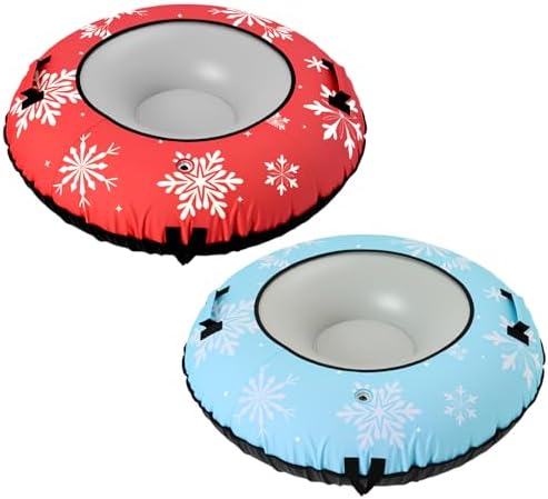 42" Heavy Duty Snow Tube 1/2 Pack with Premium Canvas Cover for Kids Ages 13+ Adults, Inflatable Snow Tube Sled with Thickened Bottom Tow Strap Repair Kit, Outdoor Winter for Sledding