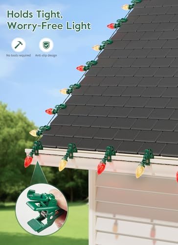 C9 Christmas Lights Outdoor, 102FT 150 LED String Lights with Spring Clips