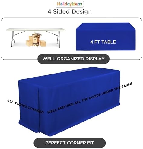 HolidayIdeas 4-Pack 4ft Royal Blue Rectangle Craft Shows Fitted Tablecloth