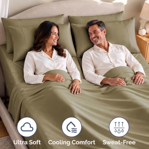 Flex Top Split Head King 4 Piece Sheet Set - Ultra-Soft, Breathable - Khaki