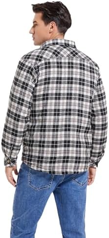 Men's Sherpa Cotton Flannel Shirt Jacket Plaid Button Coat Pocket