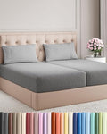 Split King Size 5 Piece Sheet Set - Breathable & Cooling - Heathered Grey