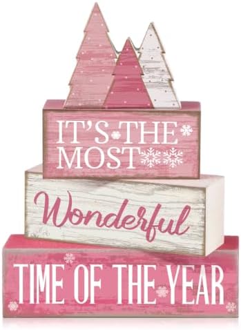 Moucuny 4 Pcs Christmas Table Decoration Wooden Pink Wooden Christmas Tree
