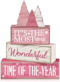 Moucuny 4 Pcs Christmas Table Decoration Wooden Pink Wooden Christmas Tree