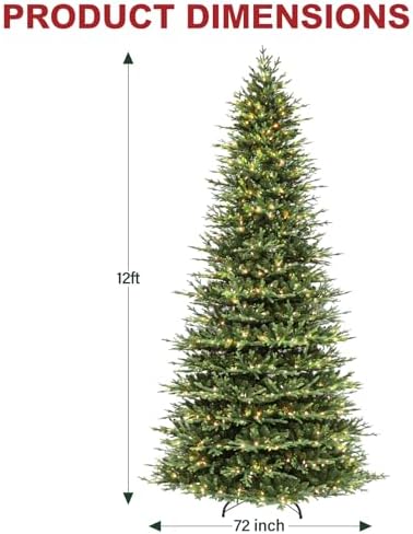 Hykolity 12 ft Prelit Artificial Christmas Tree with 850 Warm White LEDs